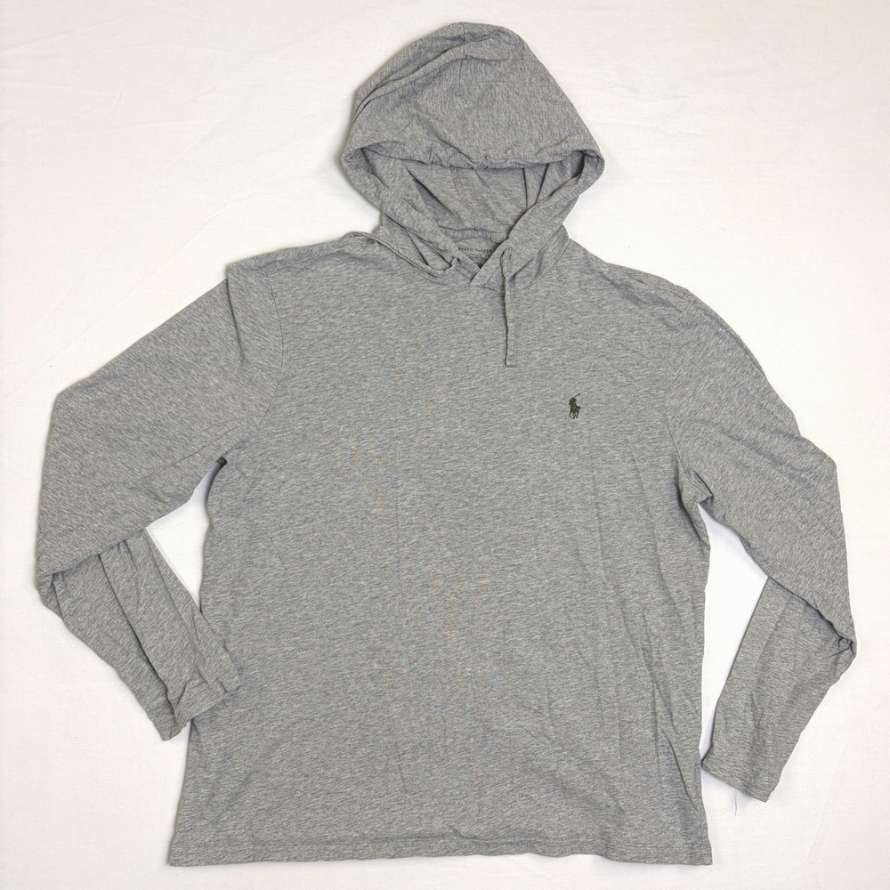 Polo Ralph Lauren Mens Grey Heather Long Sleeve Hooded T-Shirt Pony Logo Large